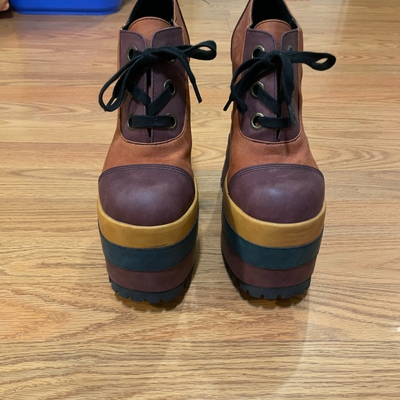 Dolls Kill Current Mood Chunky Platform Lace-Up Shoes Retro 70's Colors - Picture 2 of 13